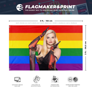 A mockup depicting custom flag specifications and measurements for 'erikavikamn flag'
