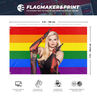 A mockup depicting custom flag specifications and measurements for 'erika2 flag'