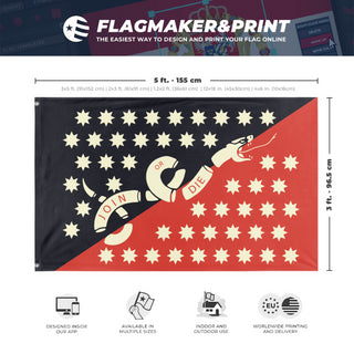A mockup depicting custom flag specifications and measurements for 'Syndicalist US Navy flag'