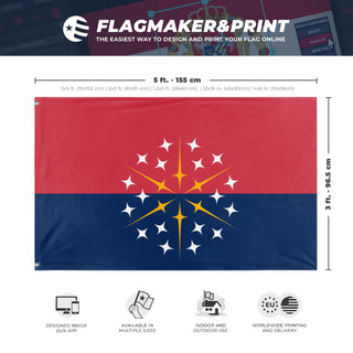 A mockup depicting custom flag specifications and measurements for 'T flag'