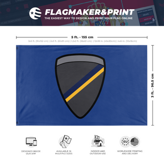 A mockup depicting custom flag specifications and measurements for 'C16 Security Group flag'