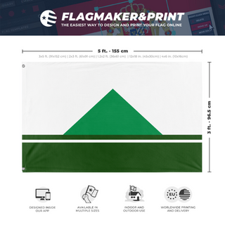 A mockup depicting custom flag specifications and measurements for 'Randolph, NH flag'