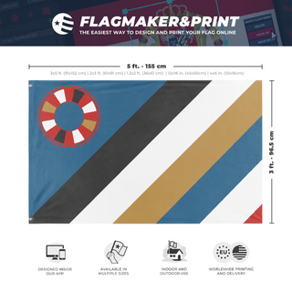 A mockup depicting custom flag specifications and measurements for 'Paleo-Siberian Federation flag'