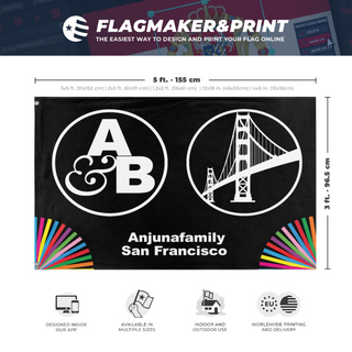 A mockup depicting custom flag specifications and measurements for 'A&B SF  flag'