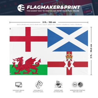 A mockup depicting custom flag specifications and measurements for 'Commonwealth of Britain flag'