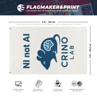 A mockup depicting custom flag specifications and measurements for 'lab flag'