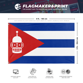 A mockup depicting custom flag specifications and measurements for 'BendCuba flag'