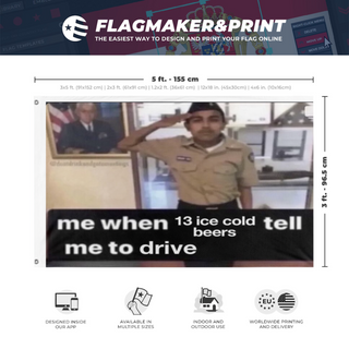A mockup depicting custom flag specifications and measurements for 'Good soldiers follow orders flag'