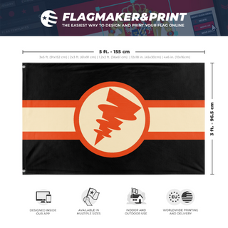 A mockup depicting custom flag specifications and measurements for 'Tetoslavia flag'