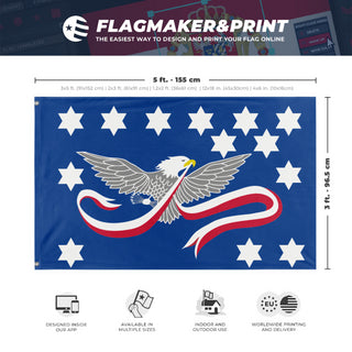 A mockup depicting custom flag specifications and measurements for 'Whiskey Rebellion flag'