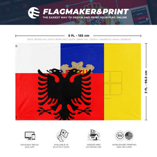 A mockup depicting custom flag specifications and measurements for 'Test flag'