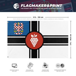 A mockup depicting custom flag specifications and measurements for 'Moravian Imperium flag'