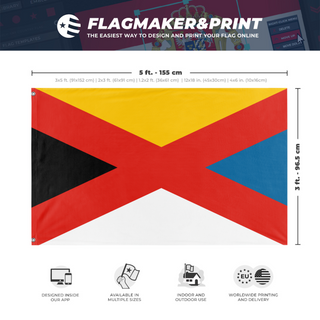 A mockup depicting custom flag specifications and measurements for 'Empire of China flag'