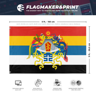 A mockup depicting custom flag specifications and measurements for 'Beiyang Government Coat of ARms flag'