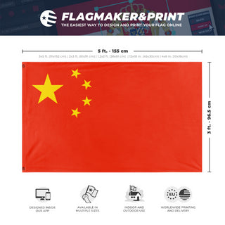 A mockup depicting custom flag specifications and measurements for 'China, People's Republic Of flag'