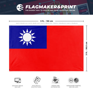 A mockup depicting custom flag specifications and measurements for 'Kuomintang flag'
