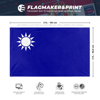 A mockup depicting custom flag specifications and measurements for 'Kuomintang Canton Battle flag'