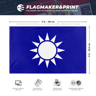 A mockup depicting custom flag specifications and measurements for 'Kuomintang Party flag'