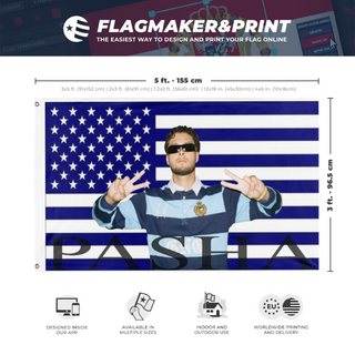 A mockup depicting custom flag specifications and measurements for 'Pashanim flag'