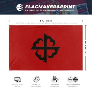 A mockup depicting custom flag specifications and measurements for 'Kindom of Simsir flag'