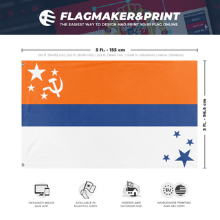 A mockup depicting custom flag specifications and measurements for 'Stargaziyan Soviet Republic flag'