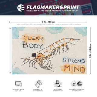 A mockup depicting custom flag specifications and measurements for 'krill flag'