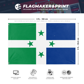 A mockup depicting custom flag specifications and measurements for 'Marshfield, MA flag'