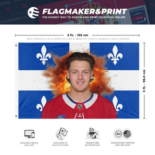 A mockup depicting custom flag specifications and measurements for 'Zack flag'