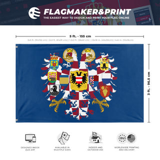A mockup depicting custom flag specifications and measurements for 'Holy Moravian Empire flag'