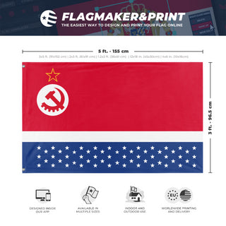 A mockup depicting custom flag specifications and measurements for 'United Socialist States of America flag'
