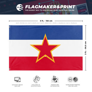 A mockup depicting custom flag specifications and measurements for 'Flag of Socialist Yugoslavia'