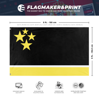 A mockup depicting custom flag specifications and measurements for 'Republic of Trussea flag'