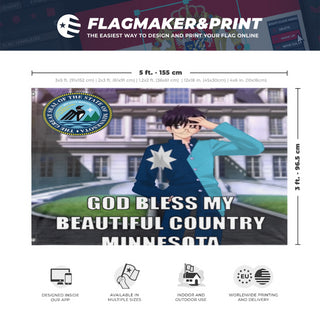 A mockup depicting custom flag specifications and measurements for 'x flag'