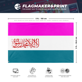 A mockup depicting custom flag specifications and measurements for 'aski and yukineria flag'