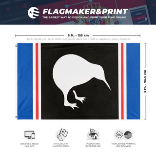 A mockup depicting custom flag specifications and measurements for 'New zealand republic  flag'