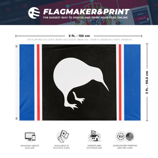 A mockup depicting custom flag specifications and measurements for 'New zealand  flag'
