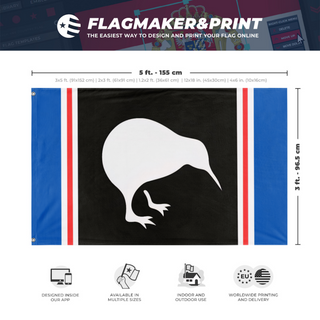 A mockup depicting custom flag specifications and measurements for 'new zealand flag'