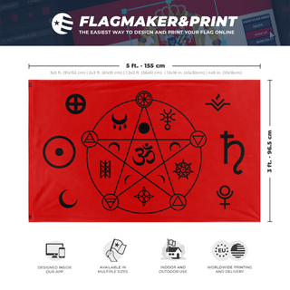 A mockup depicting custom flag specifications and measurements for 'Protection flag'