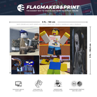 A mockup depicting custom flag specifications and measurements for 'Forsaken flag'