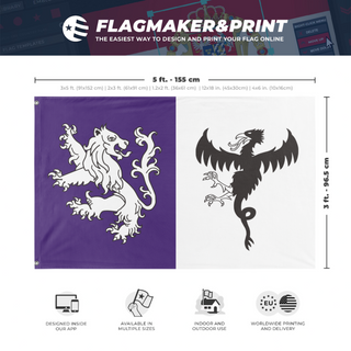 A mockup depicting custom flag specifications and measurements for 'Jones-Langley flag'