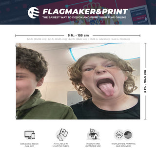 A mockup depicting custom flag specifications and measurements for 'lalalas flag'