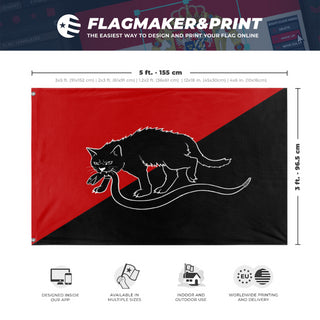 A mockup depicting custom flag specifications and measurements for 'Anarcho-Syndicalist flag'