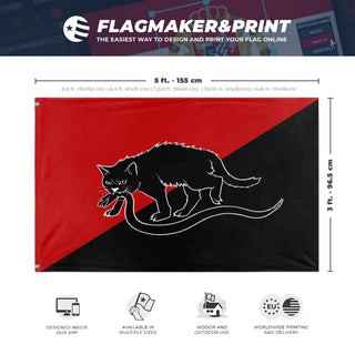 A mockup depicting custom flag specifications and measurements for 'Anarcho-Syndicalist flag'