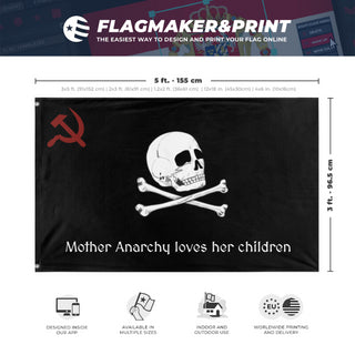 A mockup depicting custom flag specifications and measurements for 'Anarchist flag'
