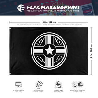 A mockup depicting custom flag specifications and measurements for 'Ruthenian Southern Resistance flag'