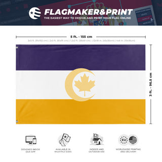 A mockup depicting custom flag specifications and measurements for 'Friend flag'