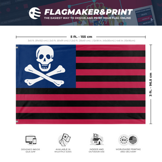 A mockup depicting custom flag specifications and measurements for 'Mark Twain Flag'