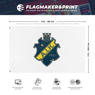 A mockup depicting custom flag specifications and measurements for 'AIK flag'