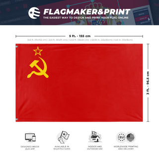 A mockup depicting custom flag specifications and measurements for 'Soviet Unionn flag'