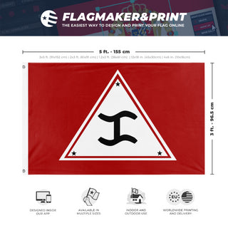 A mockup depicting custom flag specifications and measurements for 'Rizal Identitarian flag'